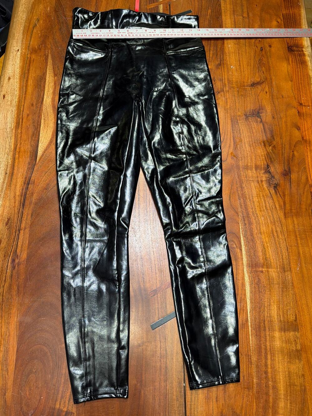 SPANX Faux Patent Leather Leggings Black High Rise Shaping Size Large